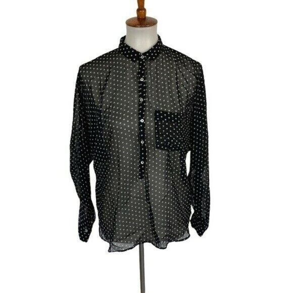Zara Black Sheer Blouse Small Button Down Officewear Y2K - Picture 1 of 5